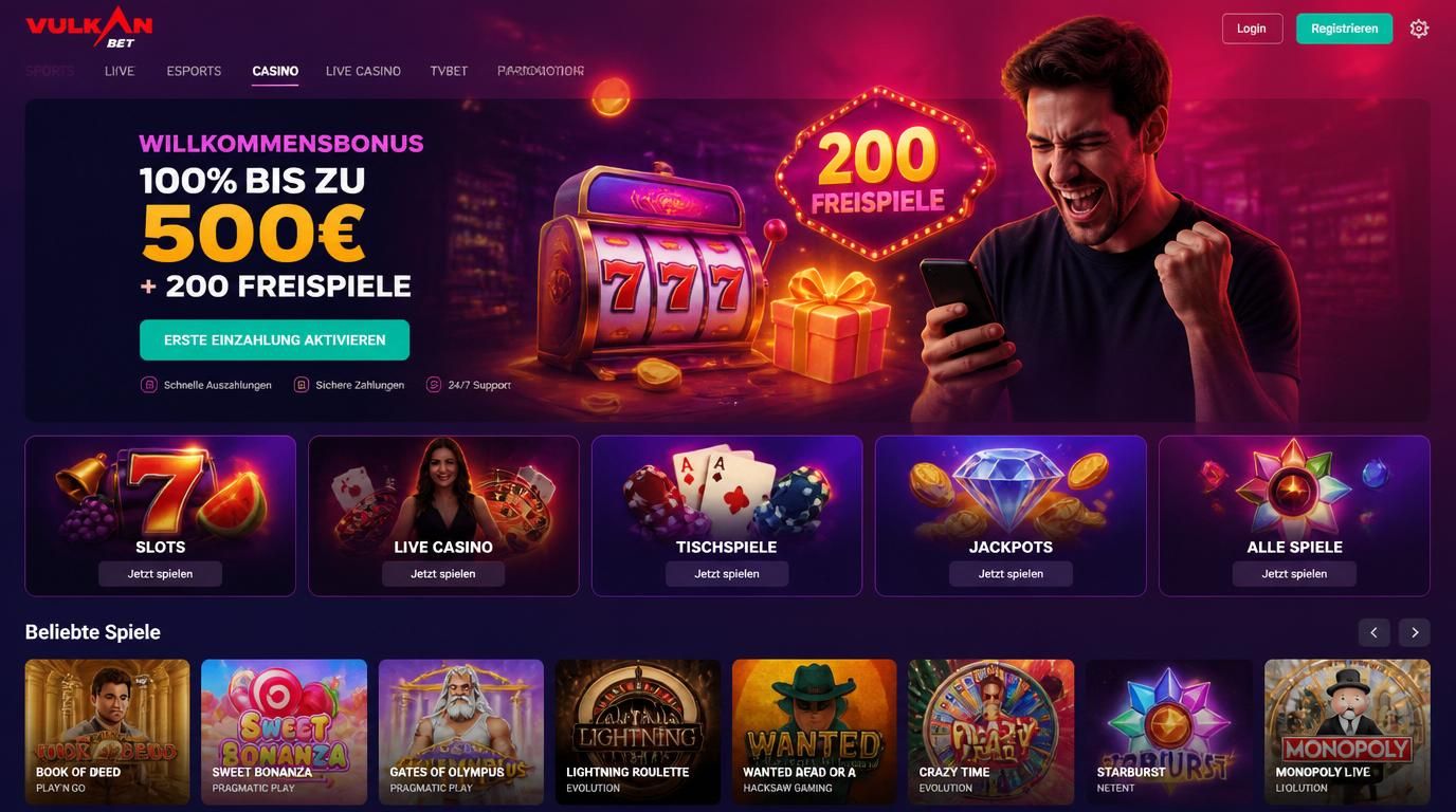 Willkommensbonus und beeindruckende Spieleauswahl bei Vulkan Bet